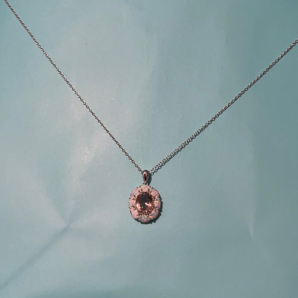SS Pendant Simulated Morganite Opal necklace